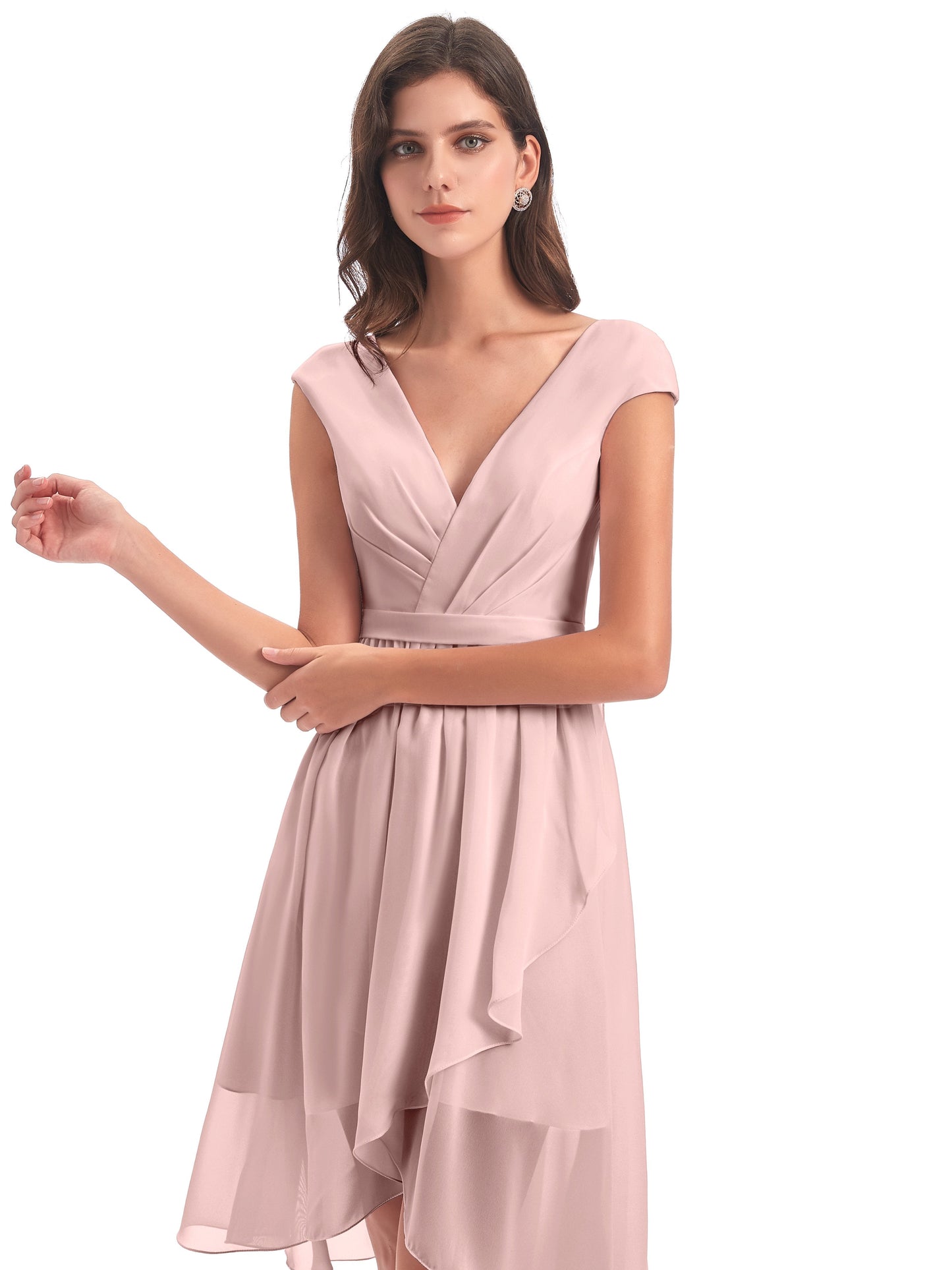 Renee Knee Length V-Neck Chiffon Bridesmaid Dresses