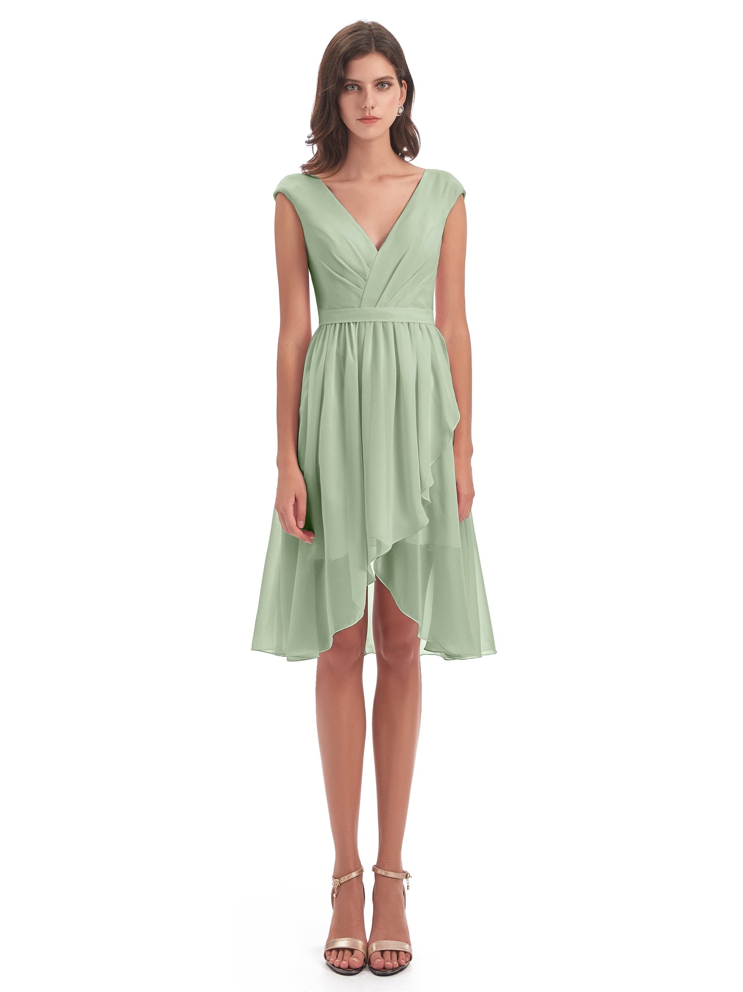 Renee Knee Length V-Neck Chiffon Bridesmaid Dresses