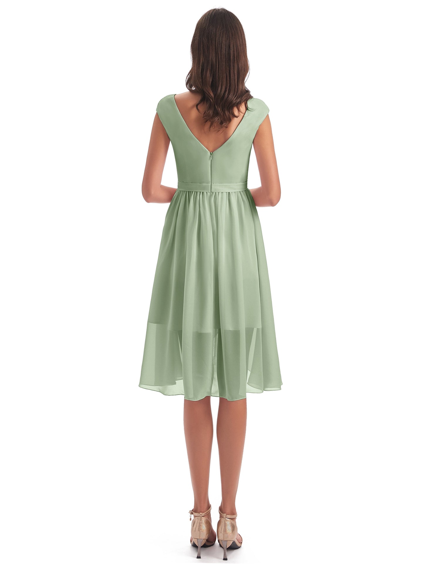 Renee Knee Length V-Neck Chiffon Bridesmaid Dresses