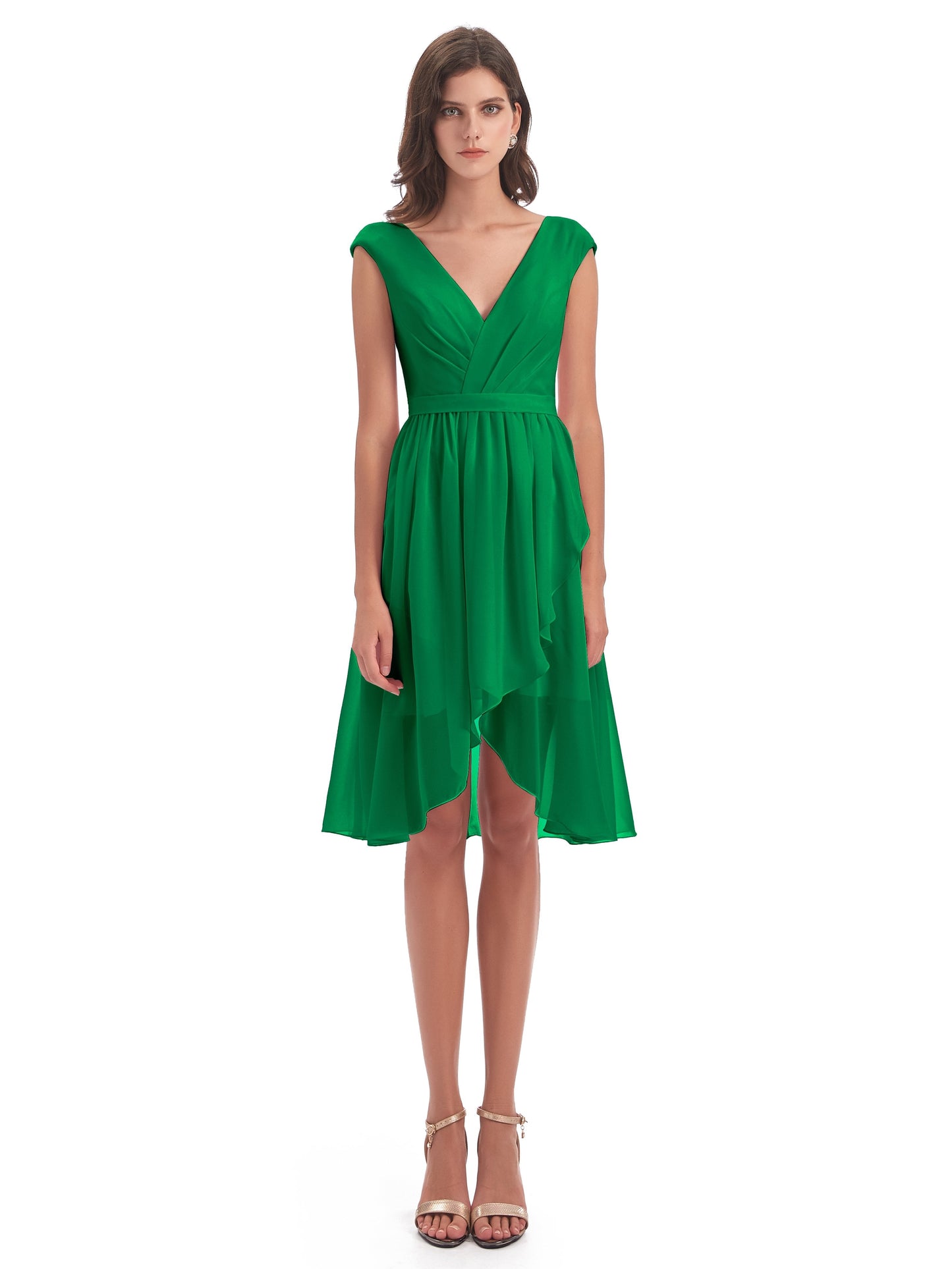 Renee Knee Length V-Neck Chiffon Bridesmaid Dresses
