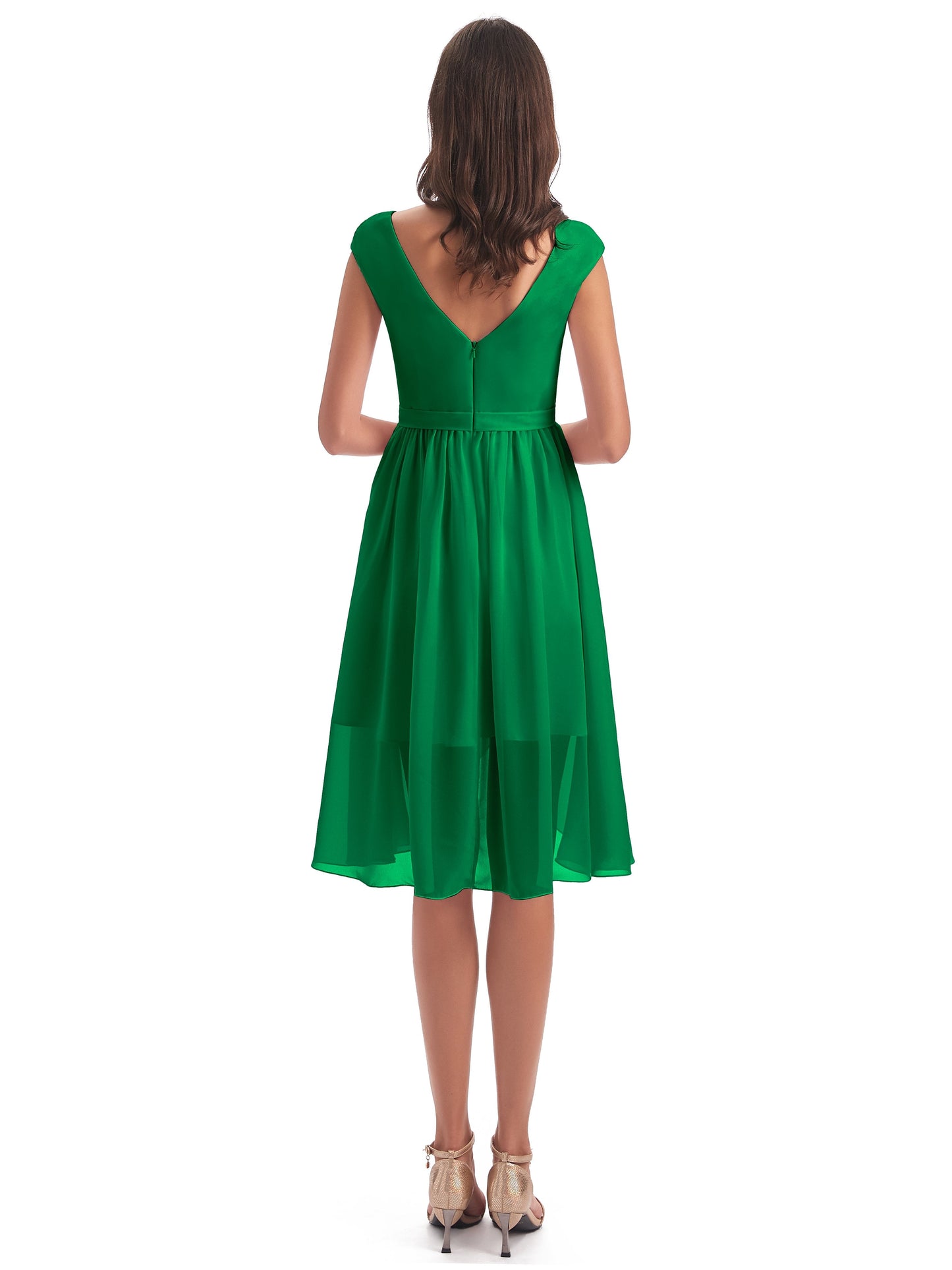 Renee Knee Length V-Neck Chiffon Bridesmaid Dresses