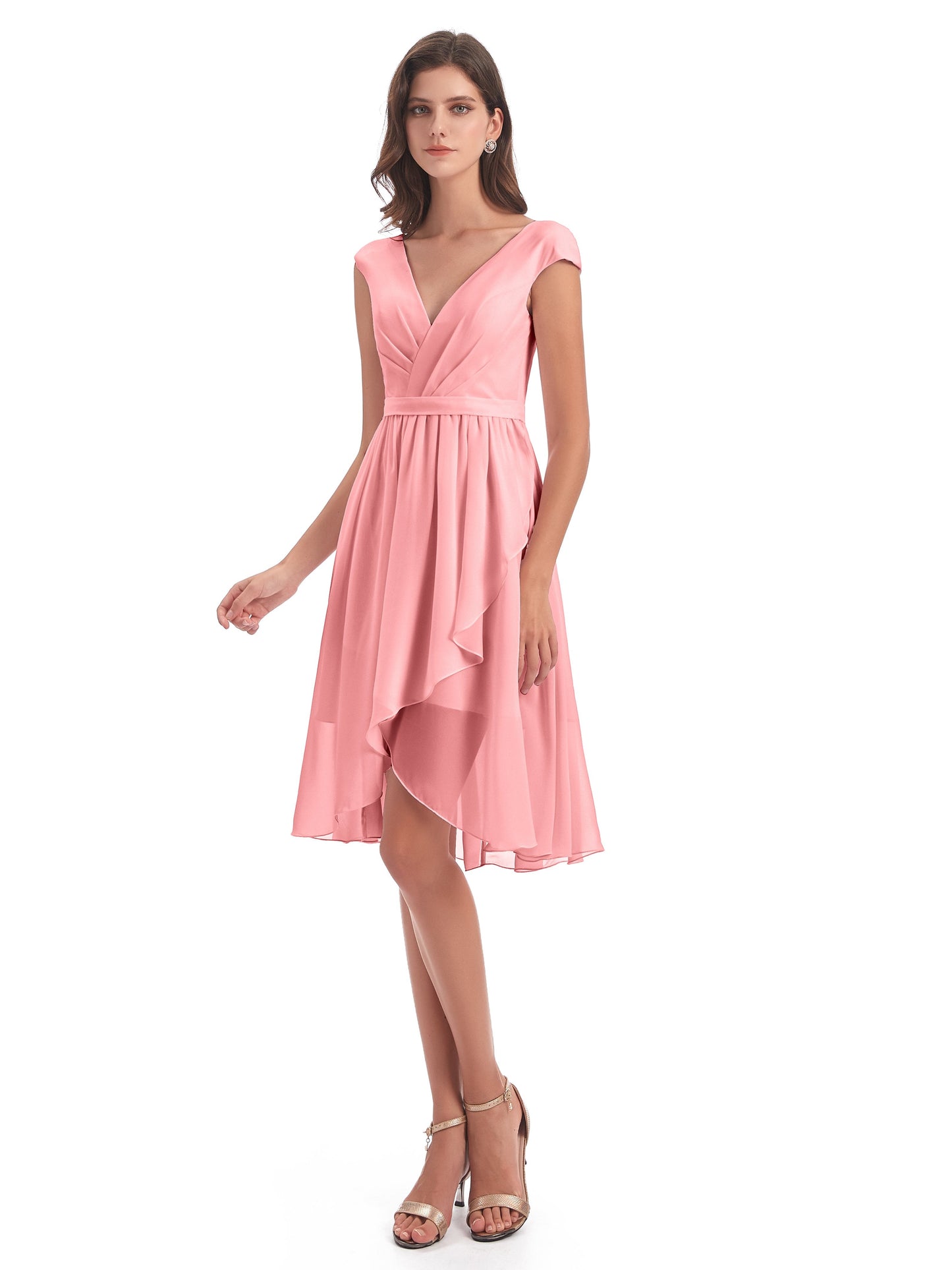 Renee Knee Length V-Neck Chiffon Bridesmaid Dresses