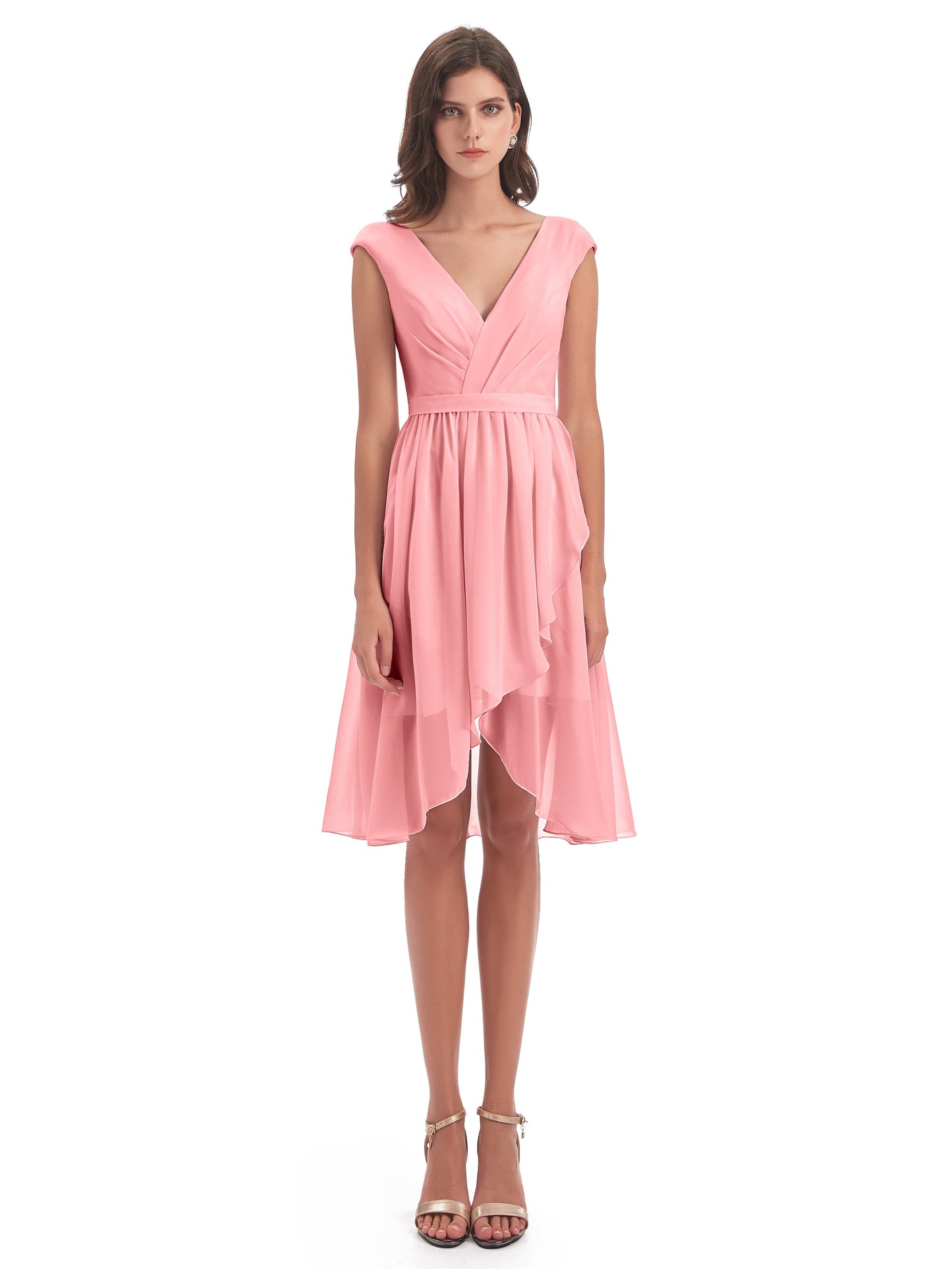Renee Knee Length V-Neck Chiffon Bridesmaid Dresses