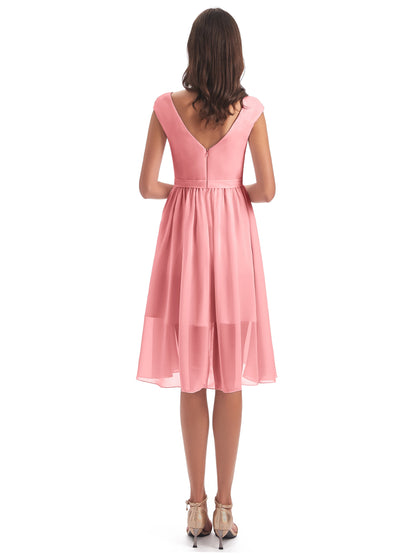 Renee Knee Length V-Neck Chiffon Bridesmaid Dresses