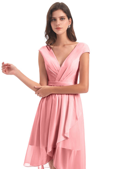 Renee Knee Length V-Neck Chiffon Bridesmaid Dresses