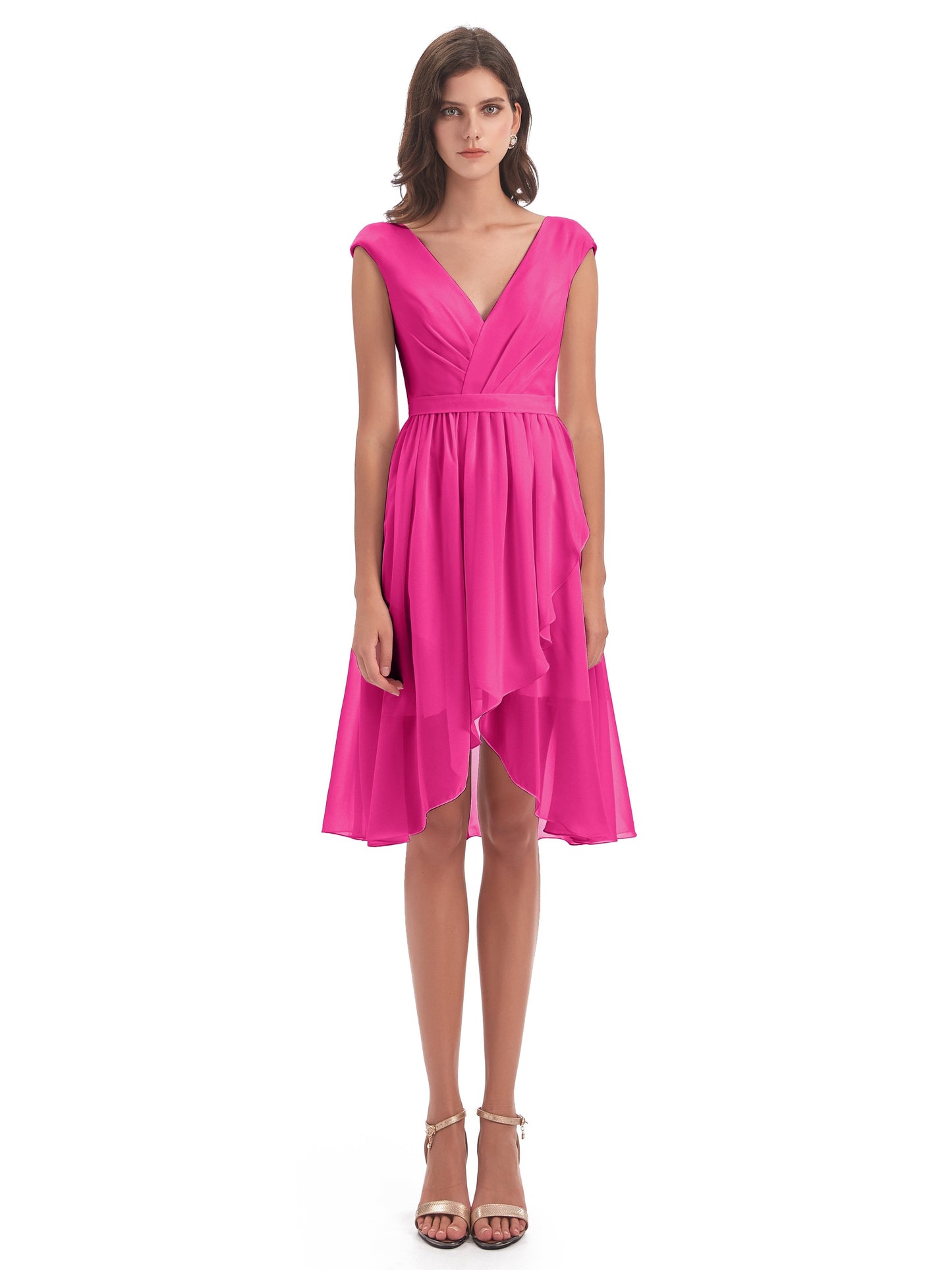Renee Knee Length V-Neck Chiffon Bridesmaid Dresses