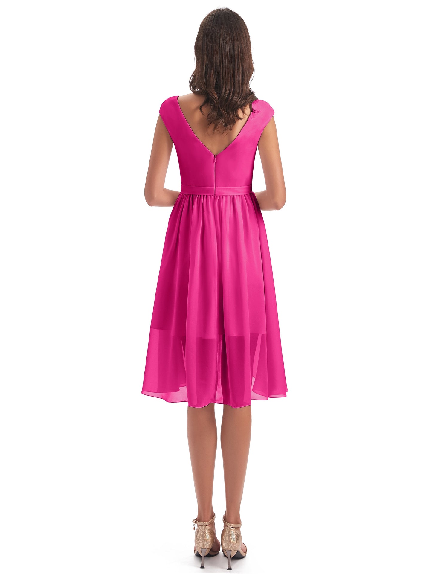 Renee Knee Length V-Neck Chiffon Bridesmaid Dresses