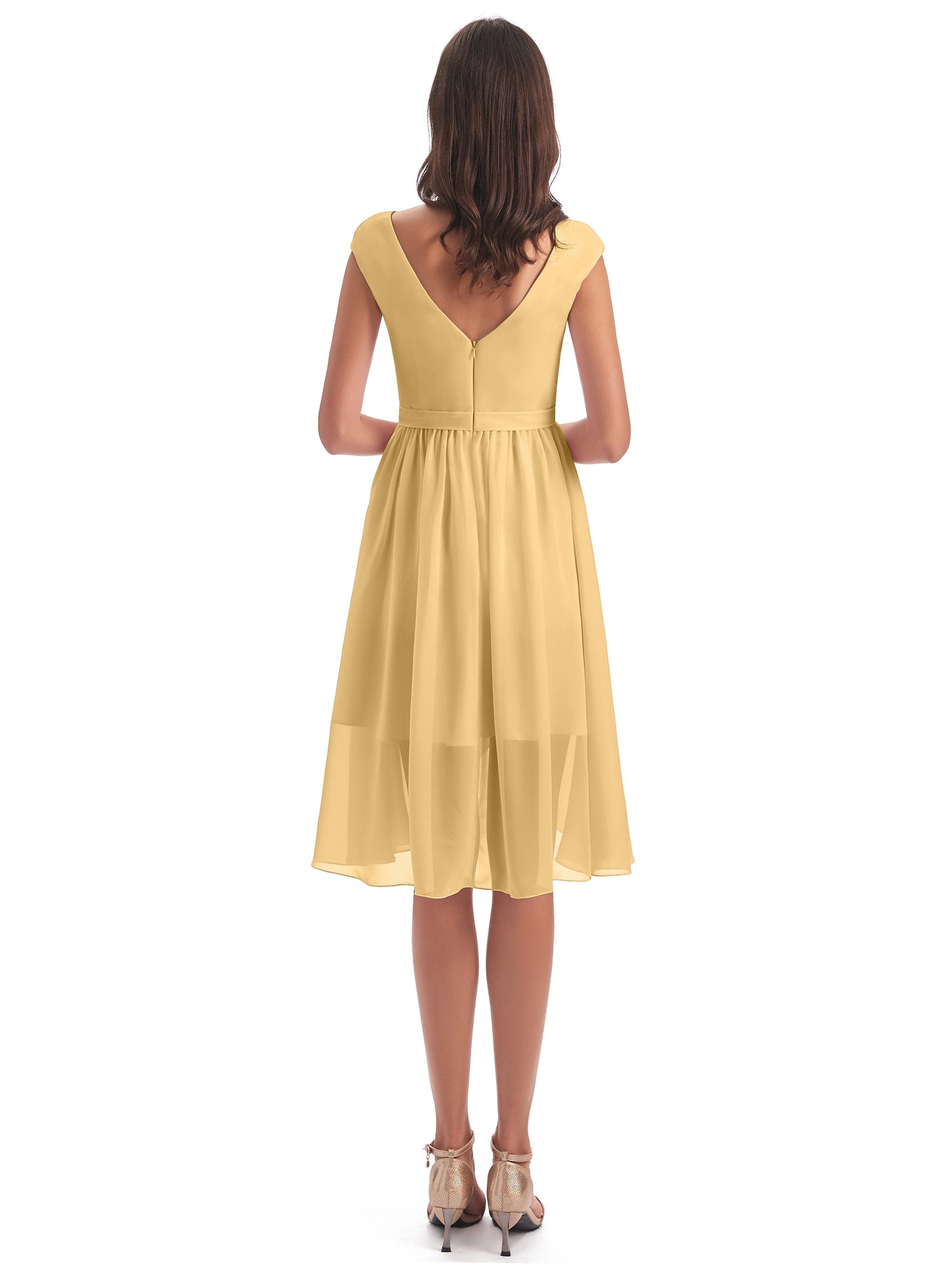 Renee Knee Length V-Neck Chiffon Bridesmaid Dresses