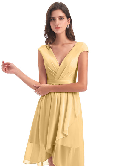 Renee Knee Length V-Neck Chiffon Bridesmaid Dresses