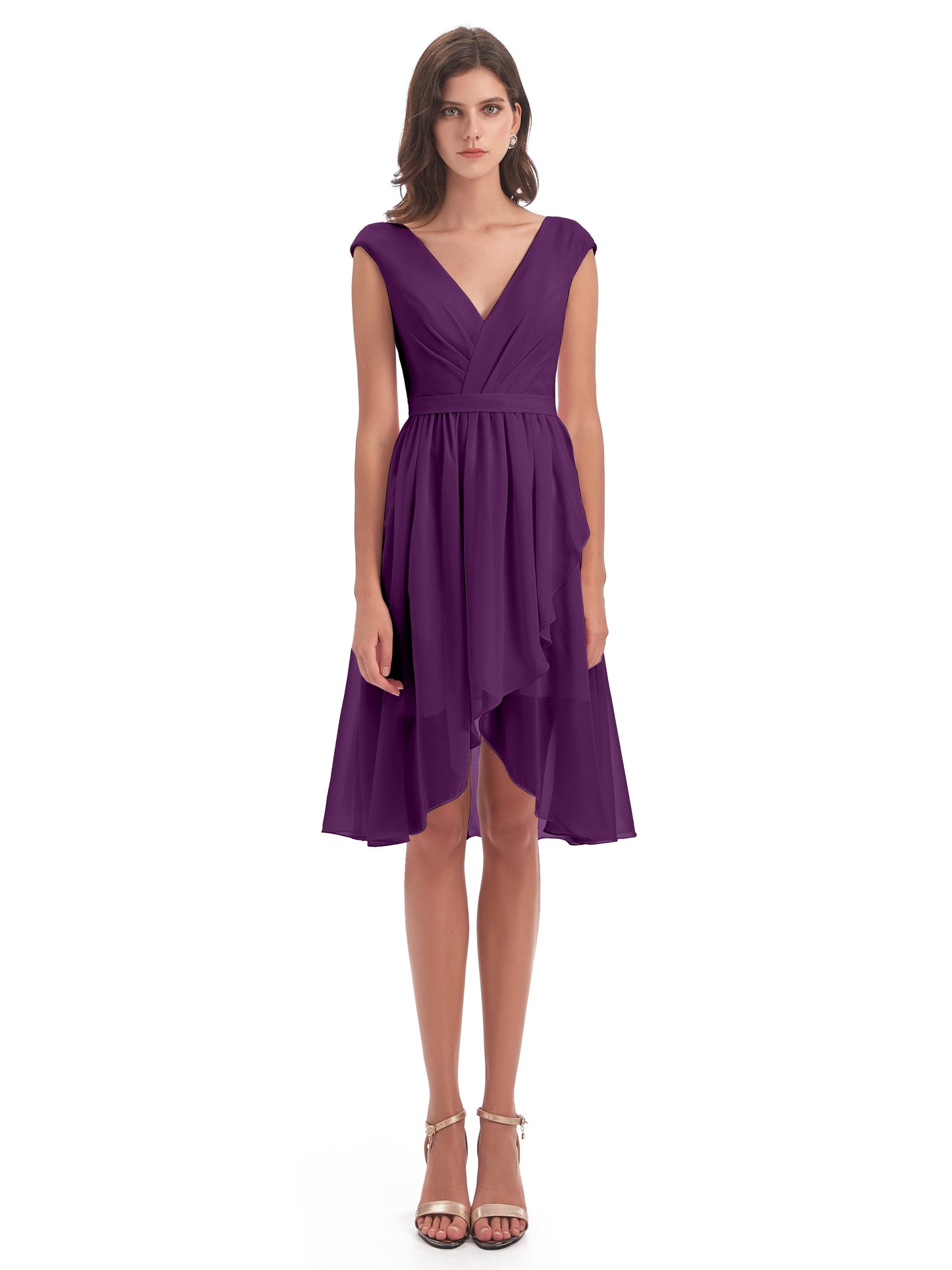 Renee Knee Length V-Neck Chiffon Bridesmaid Dresses