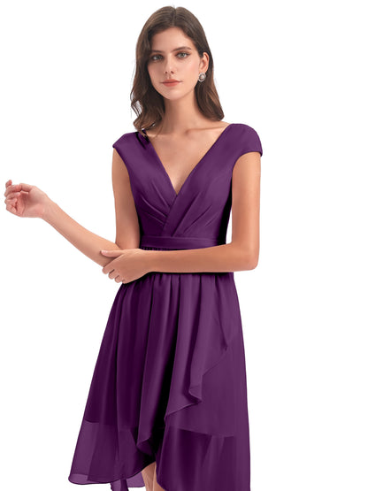 Renee Knee Length V-Neck Chiffon Bridesmaid Dresses