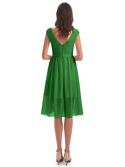 Renee Knee Length V-Neck Chiffon Bridesmaid Dresses