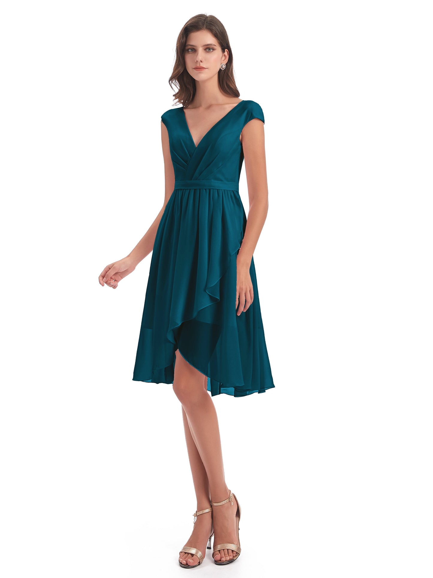 Renee Knee Length V-Neck Chiffon Bridesmaid Dresses