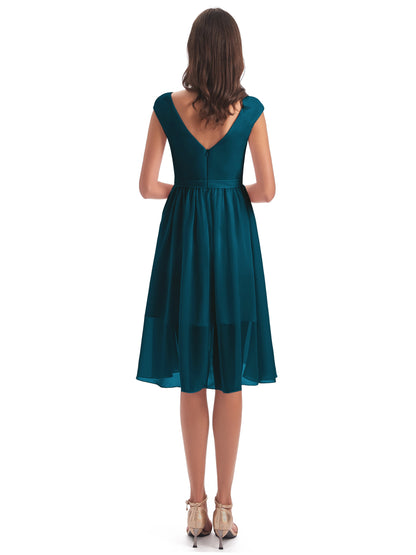 Renee Knee Length V-Neck Chiffon Bridesmaid Dresses