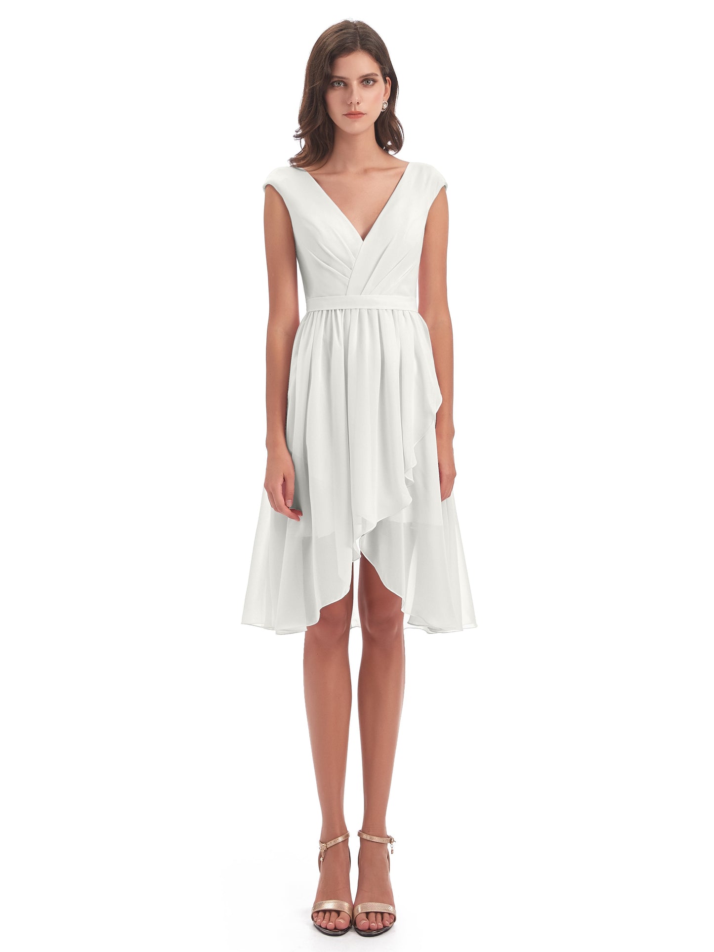 Renee Knee Length V-Neck Chiffon Bridesmaid Dresses