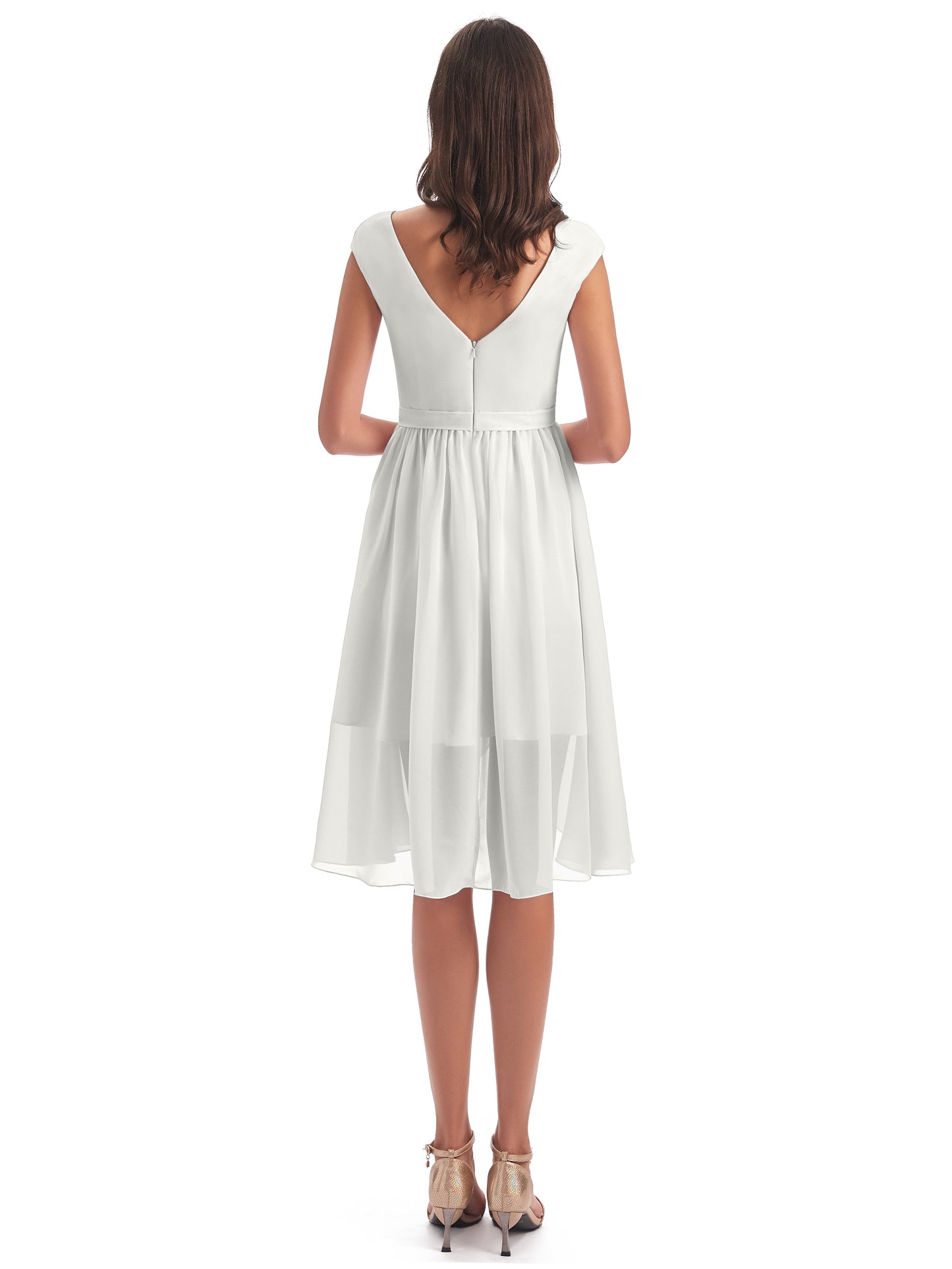 Renee Knee Length V-Neck Chiffon Bridesmaid Dresses