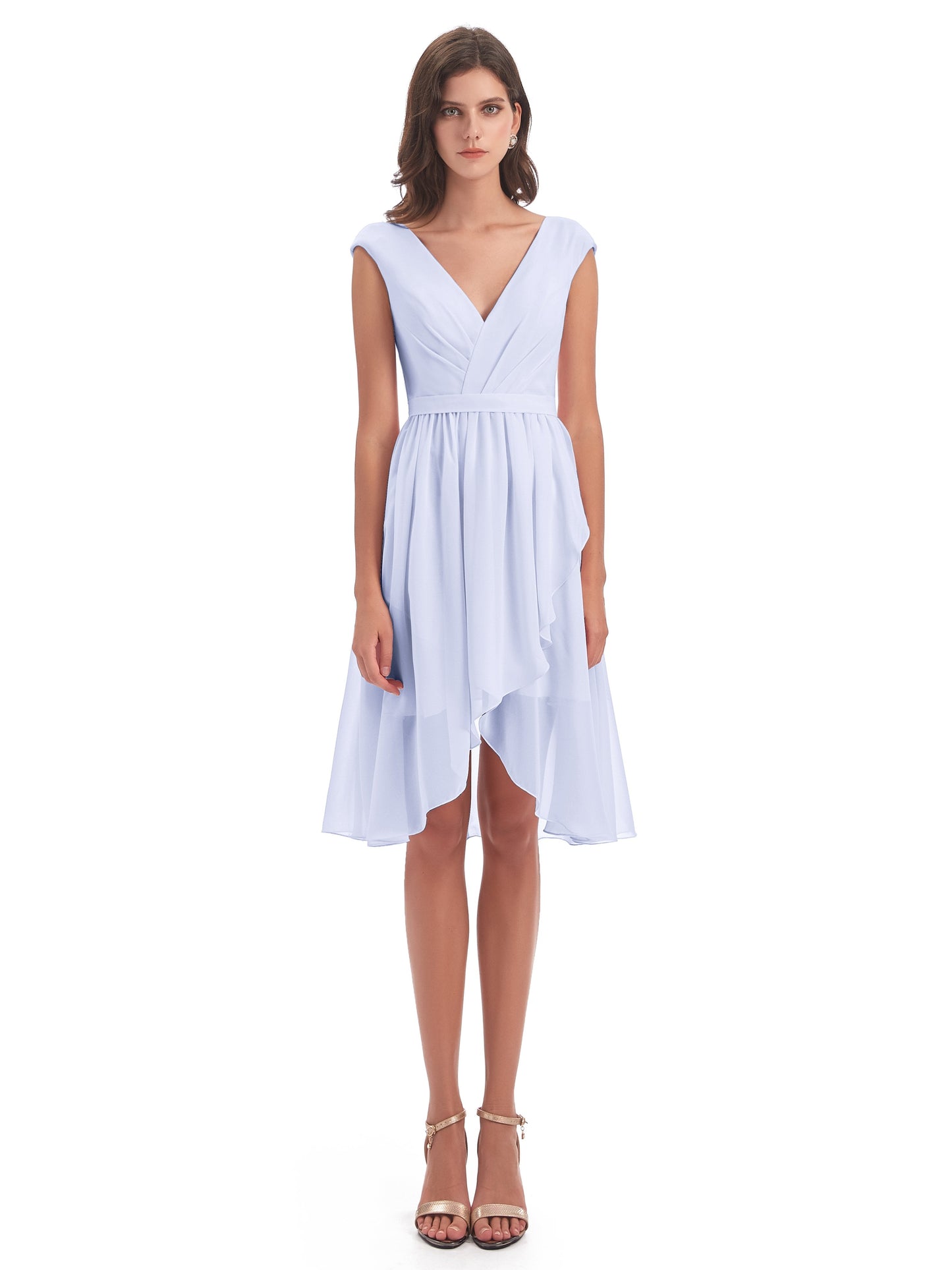Renee Knee Length V-Neck Chiffon Bridesmaid Dresses