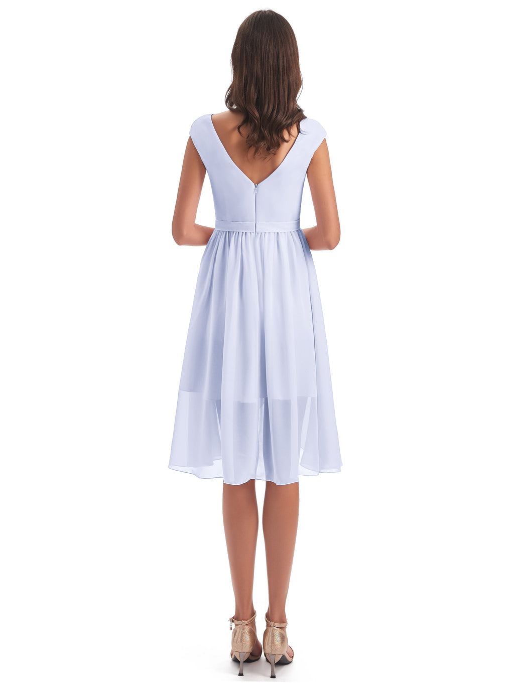 Renee Knee Length V-Neck Chiffon Bridesmaid Dresses