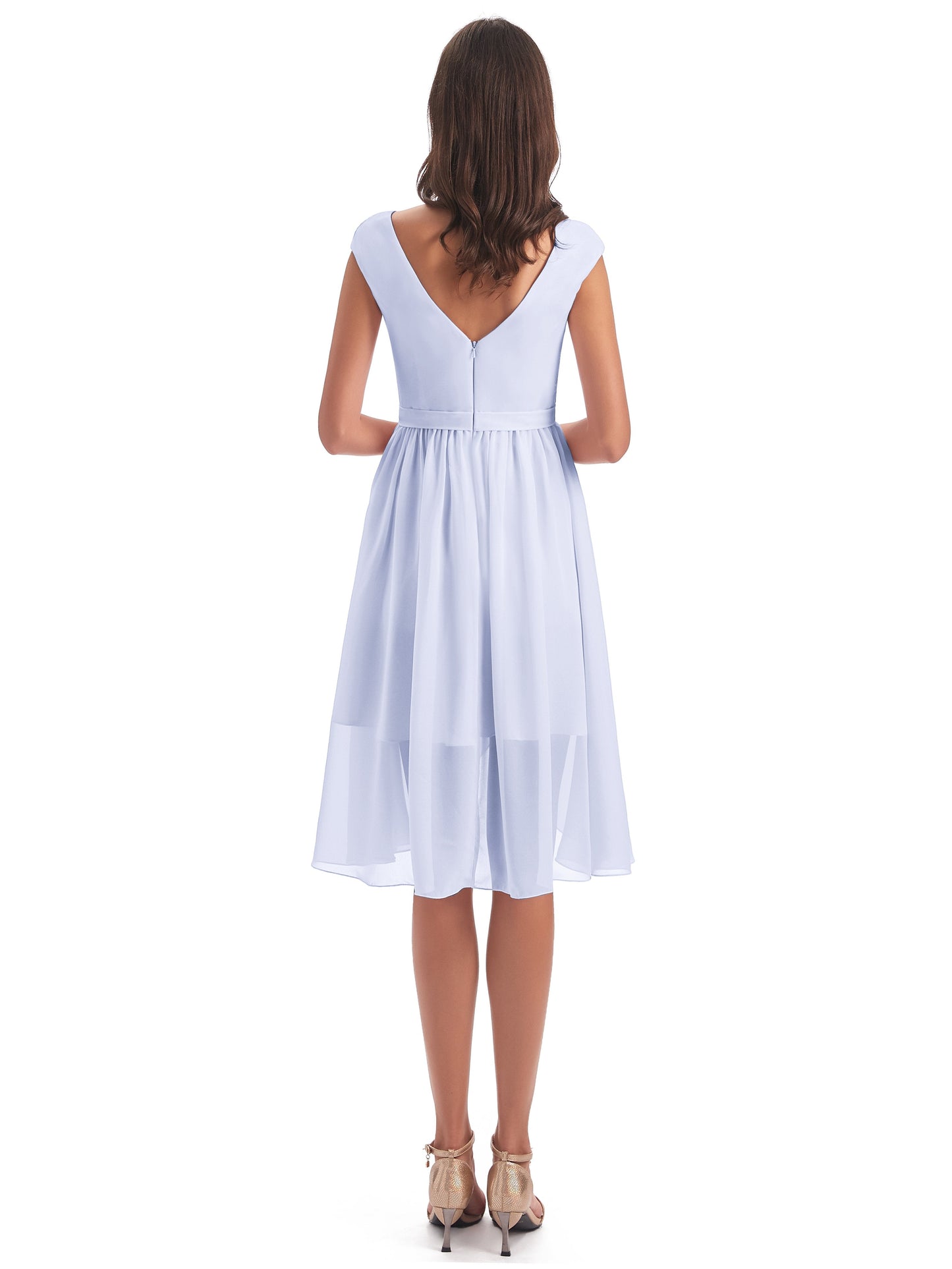 Renee Knee Length V-Neck Chiffon Bridesmaid Dresses