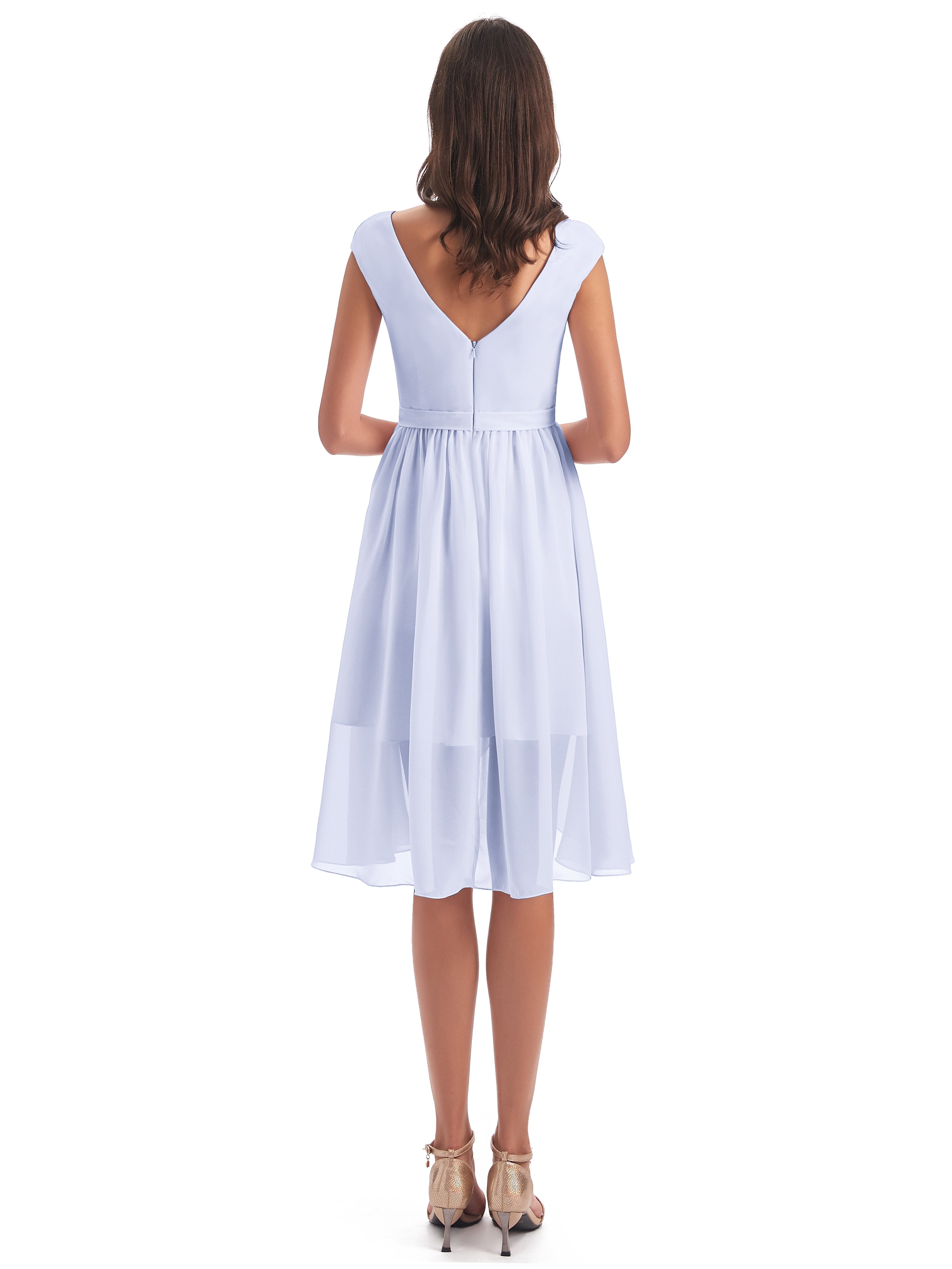 Renee Knee Length V-Neck Chiffon Bridesmaid Dresses