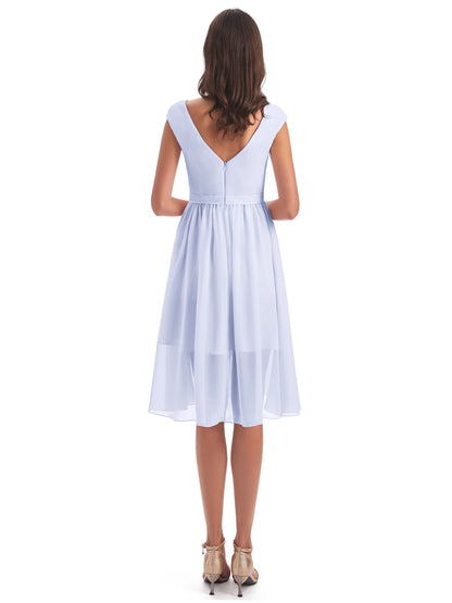 Renee Knee Length V-Neck Chiffon Bridesmaid Dresses