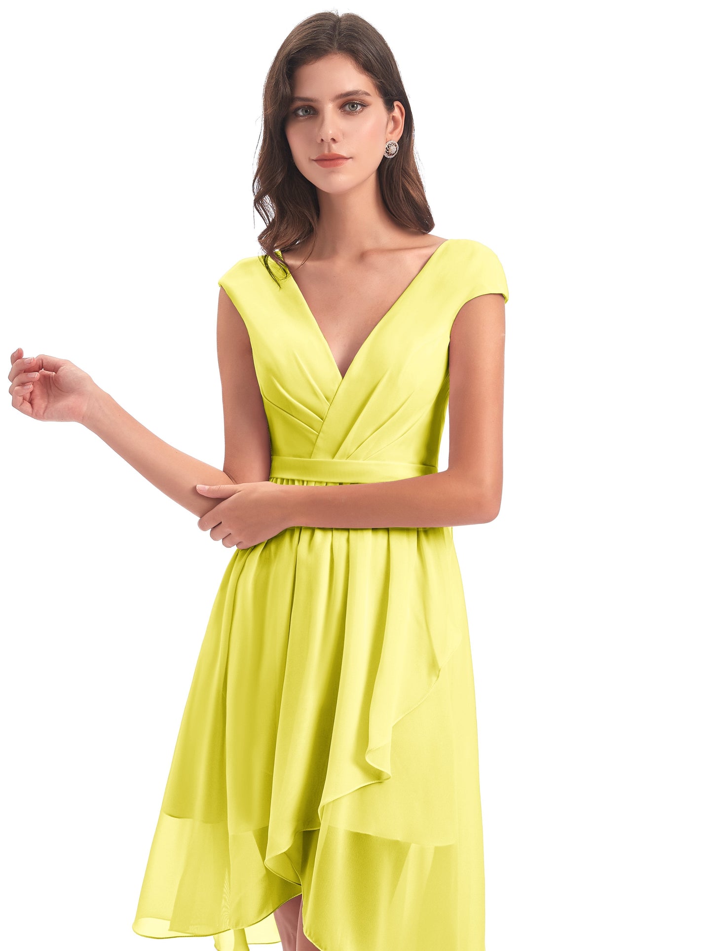 Renee Knee Length V-Neck Chiffon Bridesmaid Dresses