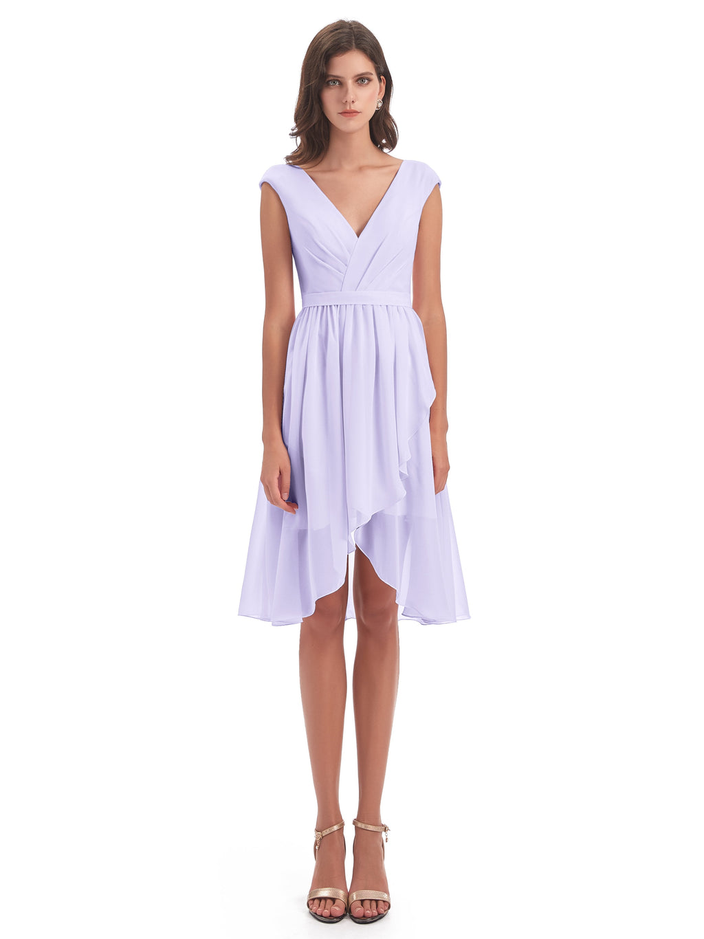 Renee Knee Length V-Neck Chiffon Bridesmaid Dresses