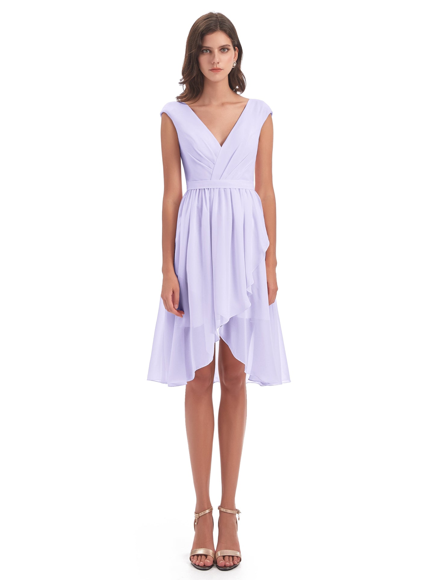 Renee Knee Length V-Neck Chiffon Bridesmaid Dresses