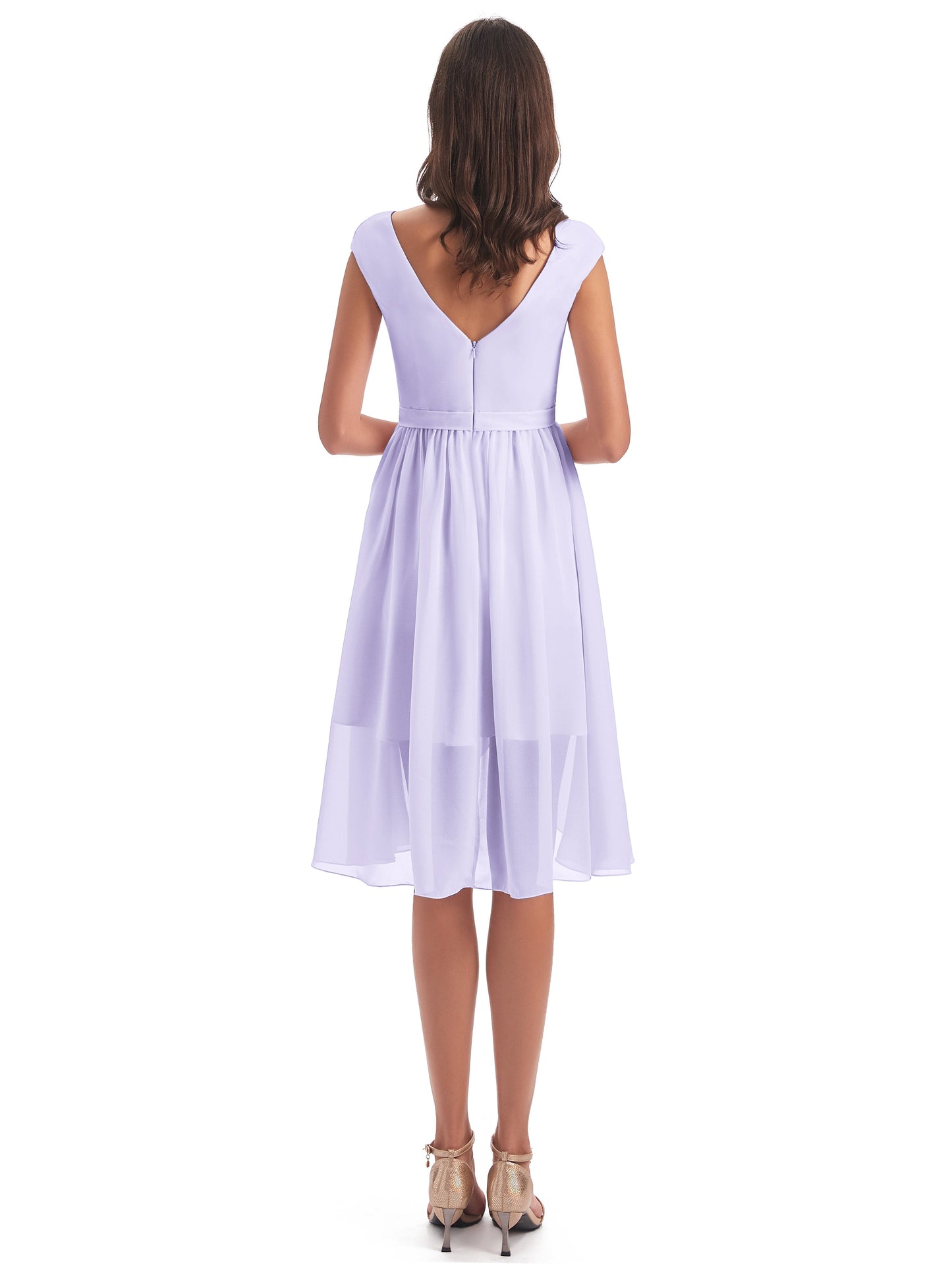 Renee Knee Length V-Neck Chiffon Bridesmaid Dresses