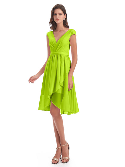 Renee Knee Length V-Neck Chiffon Bridesmaid Dresses