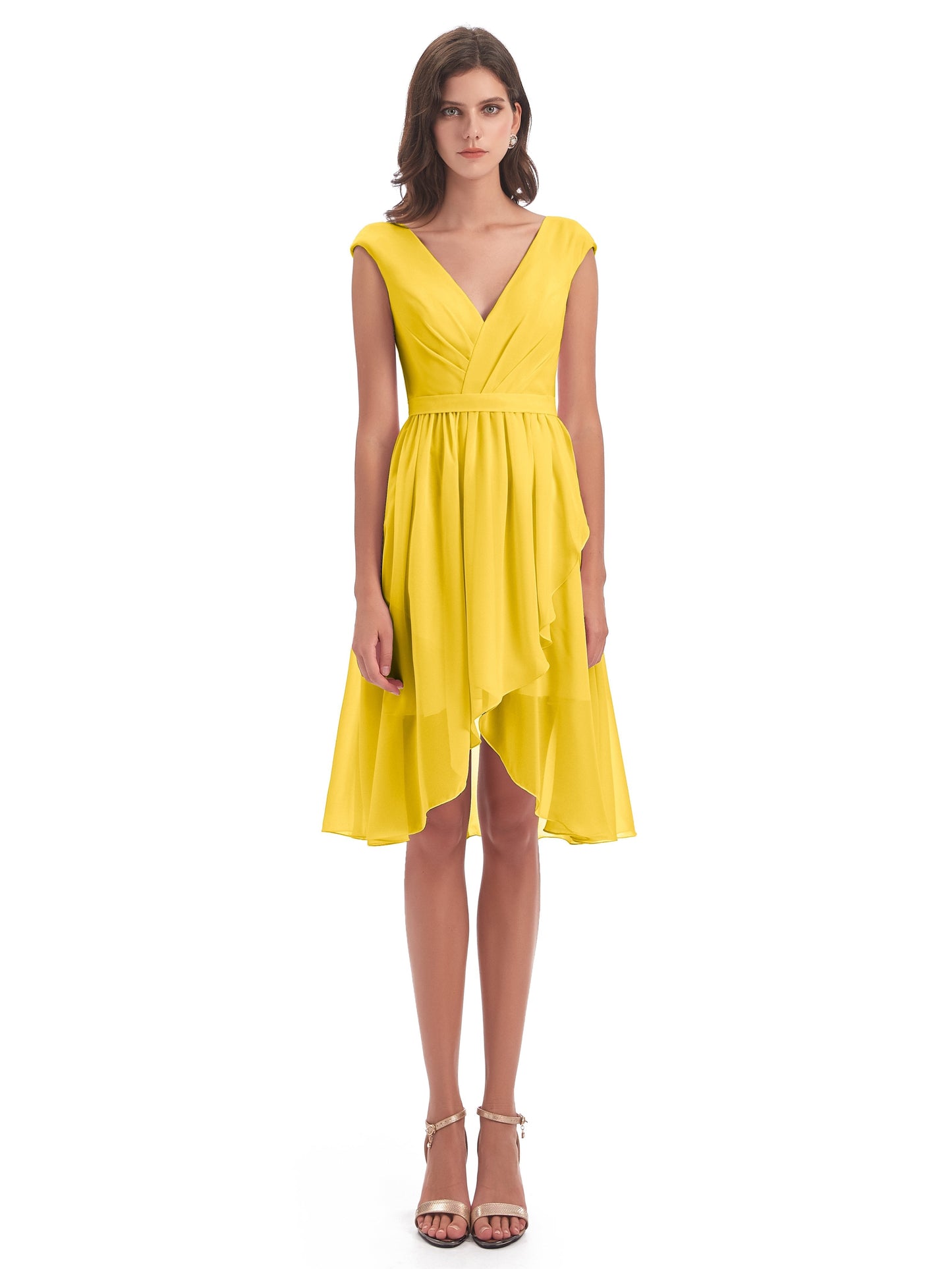 Renee Knee Length V-Neck Chiffon Bridesmaid Dresses