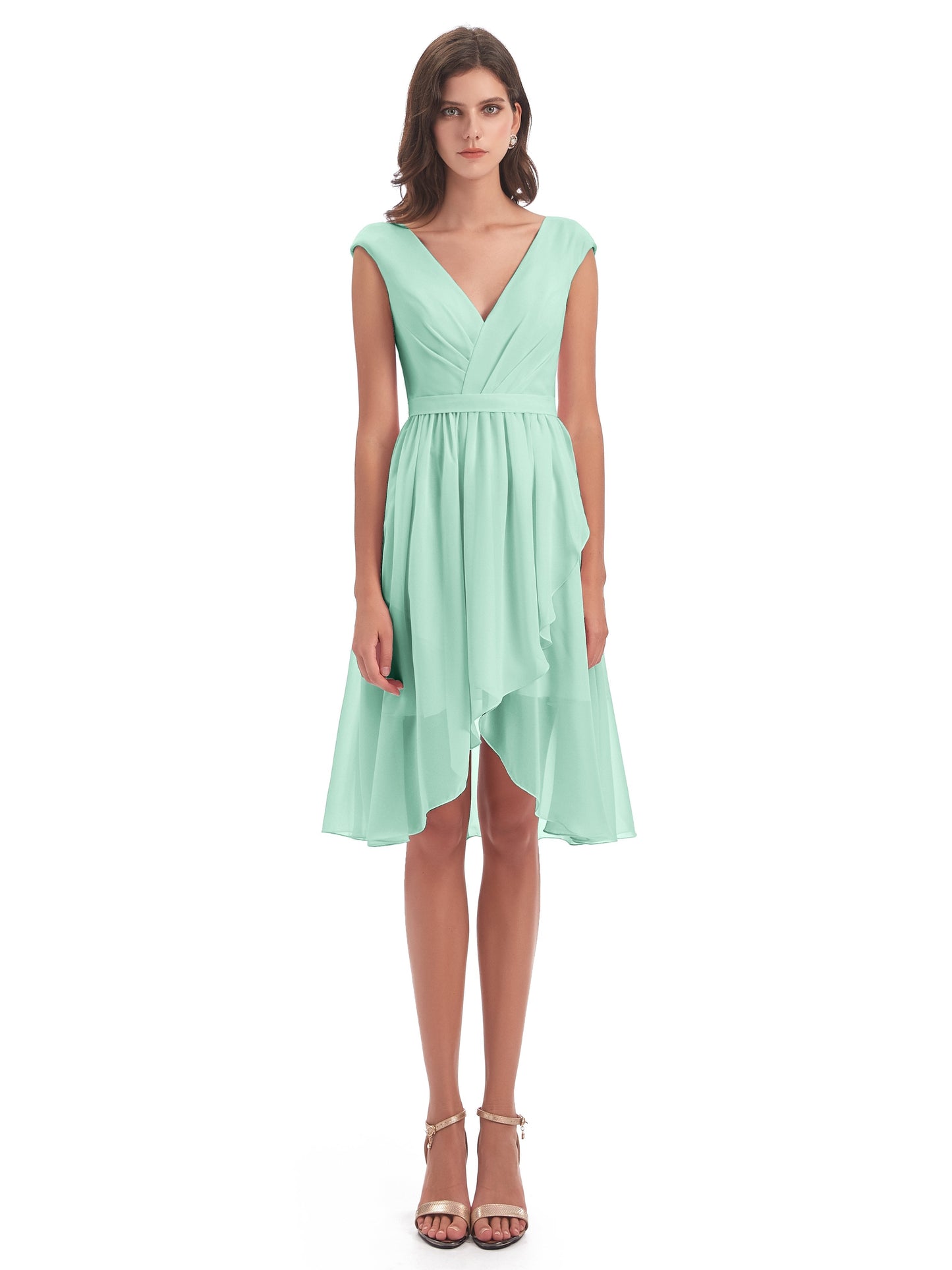 Renee Knee Length V-Neck Chiffon Bridesmaid Dresses