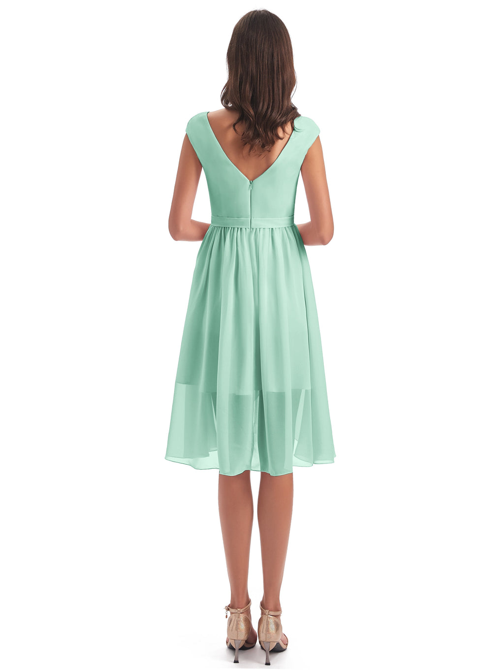 Renee Knee Length V-Neck Chiffon Bridesmaid Dresses