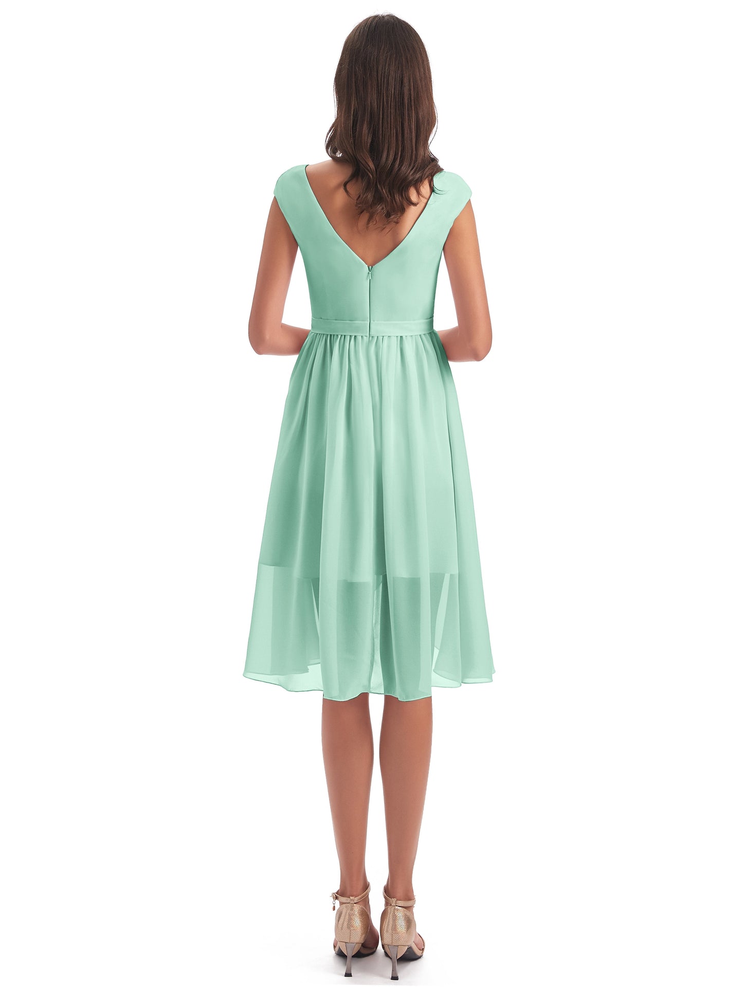 Renee Knee Length V-Neck Chiffon Bridesmaid Dresses
