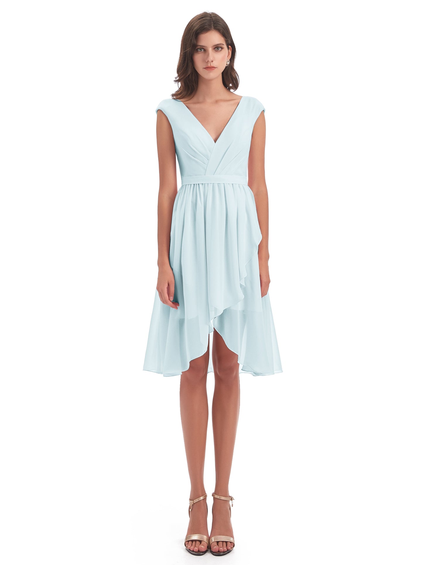 Renee Knee Length V-Neck Chiffon Bridesmaid Dresses