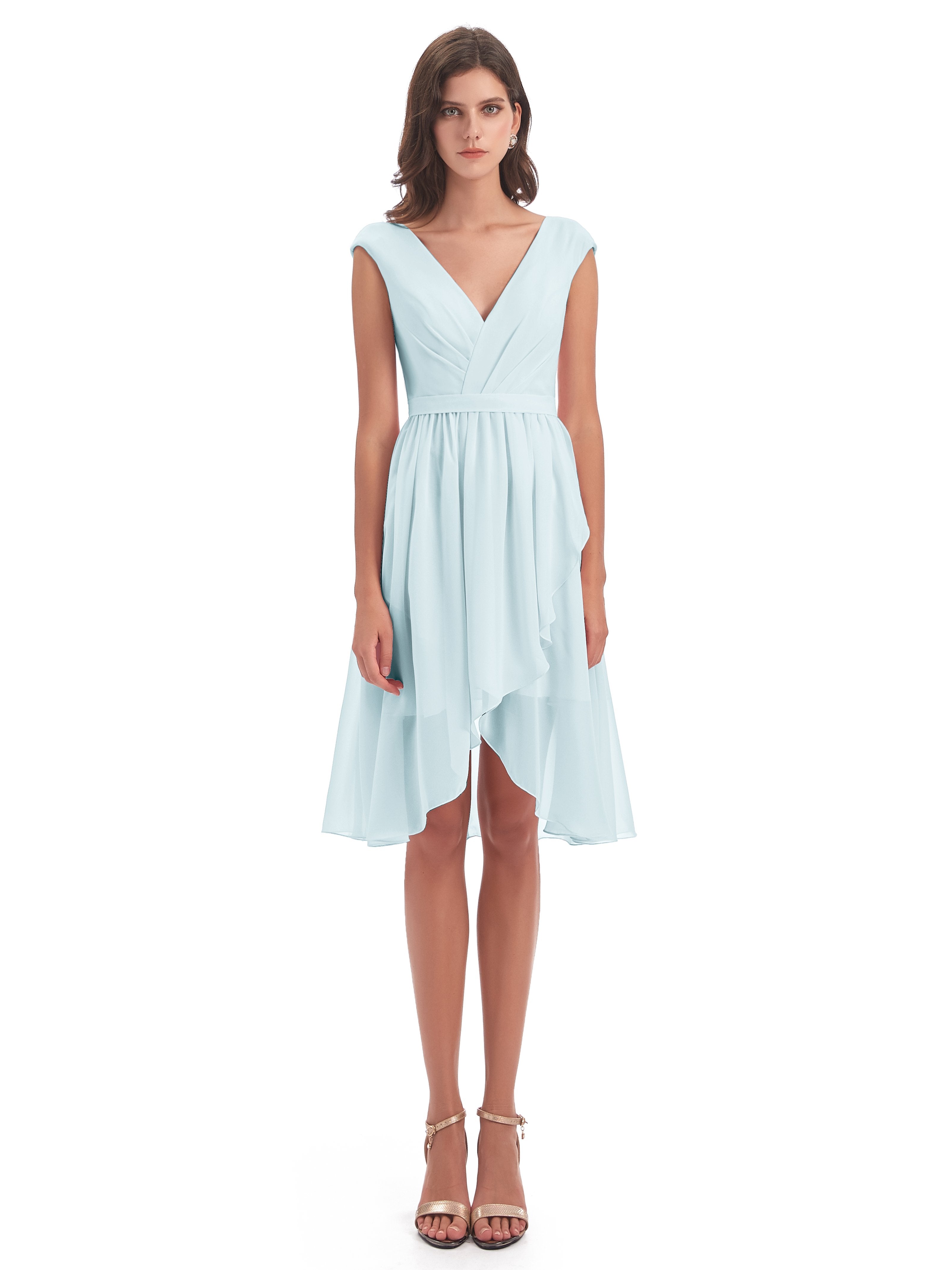 Renee Knee Length V-Neck Chiffon Bridesmaid Dresses