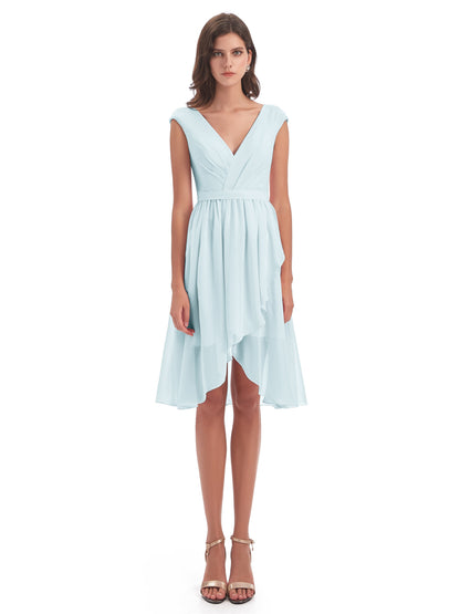 Renee Knee Length V-Neck Chiffon Bridesmaid Dresses