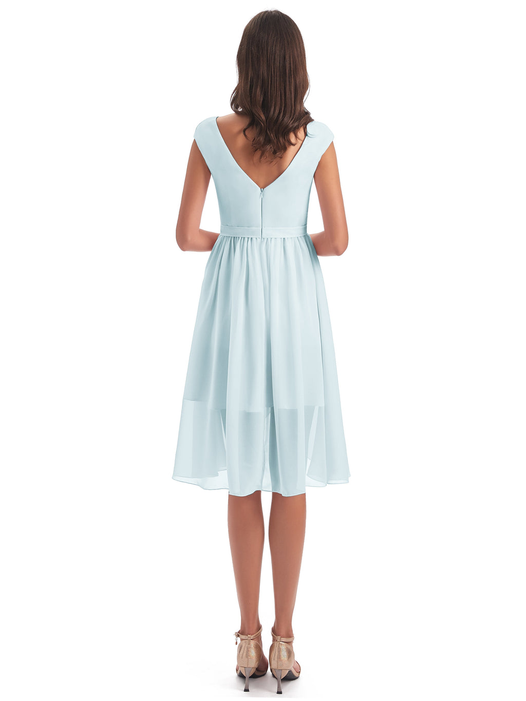 Renee Knee Length V-Neck Chiffon Bridesmaid Dresses