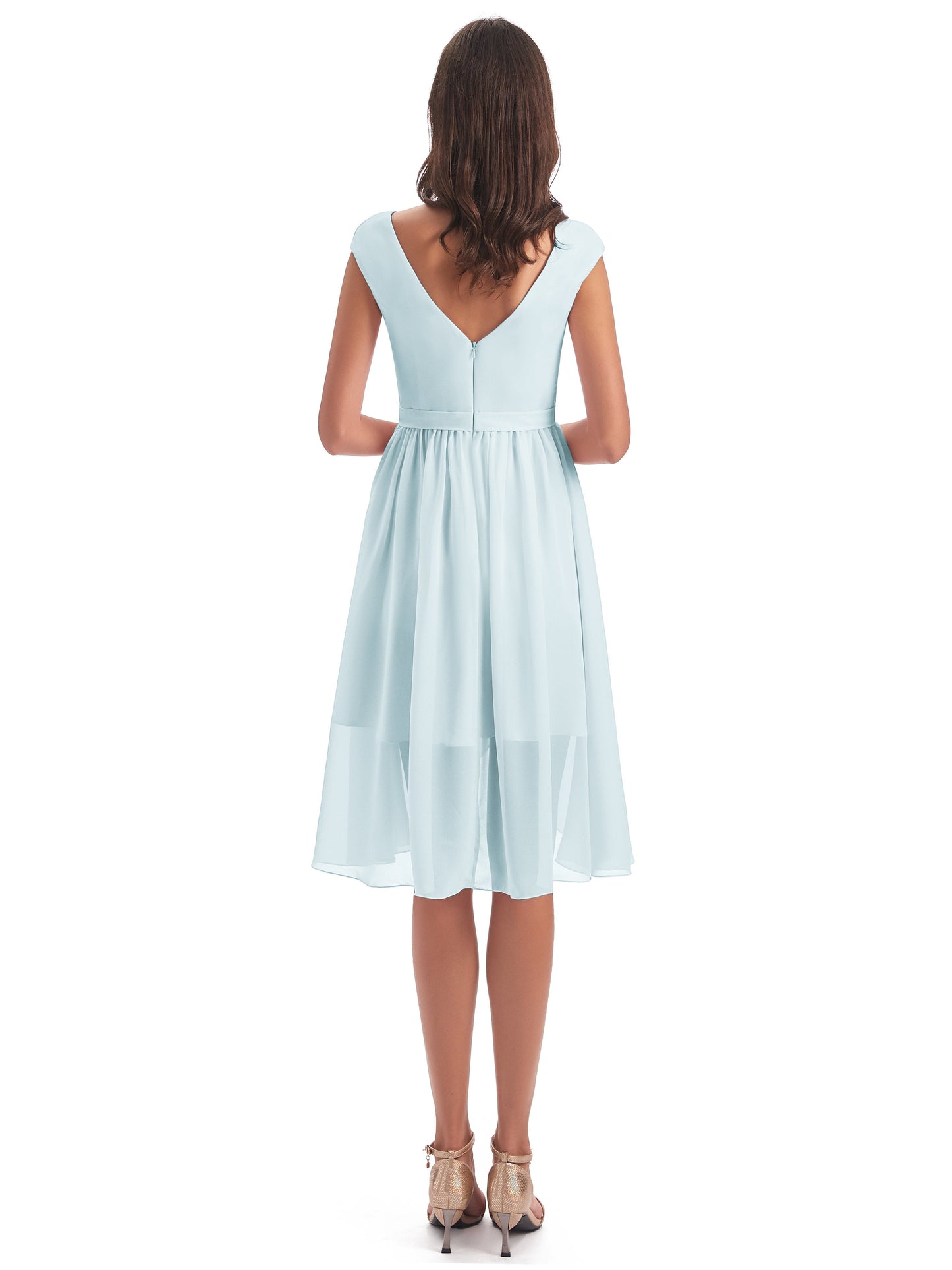 Renee Knee Length V-Neck Chiffon Bridesmaid Dresses