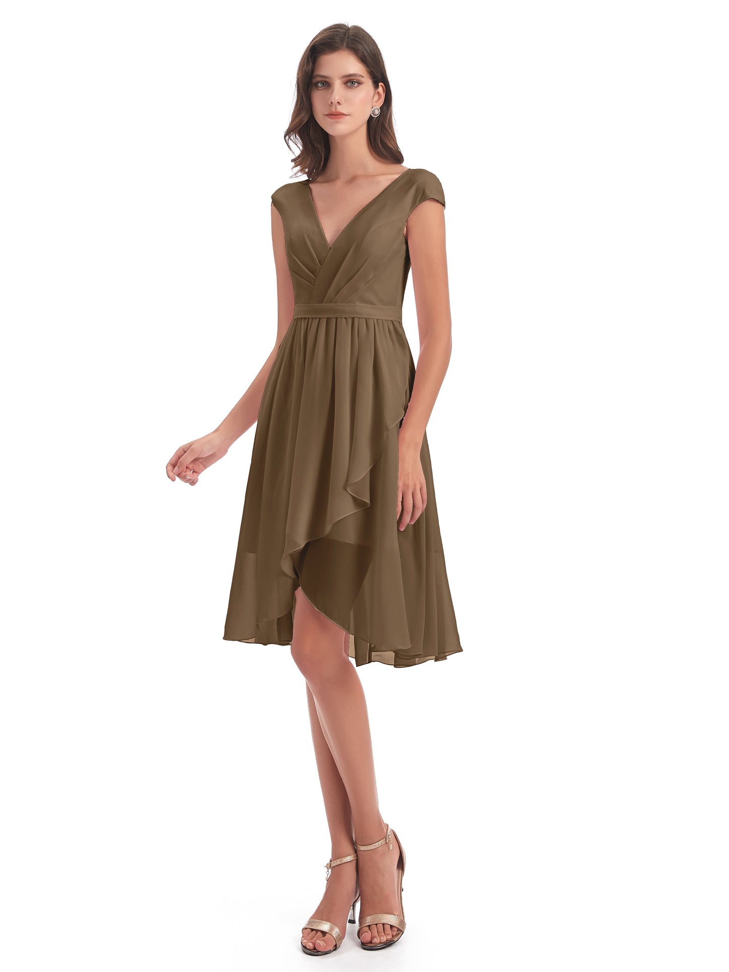Renee Knee Length V-Neck Chiffon Bridesmaid Dresses