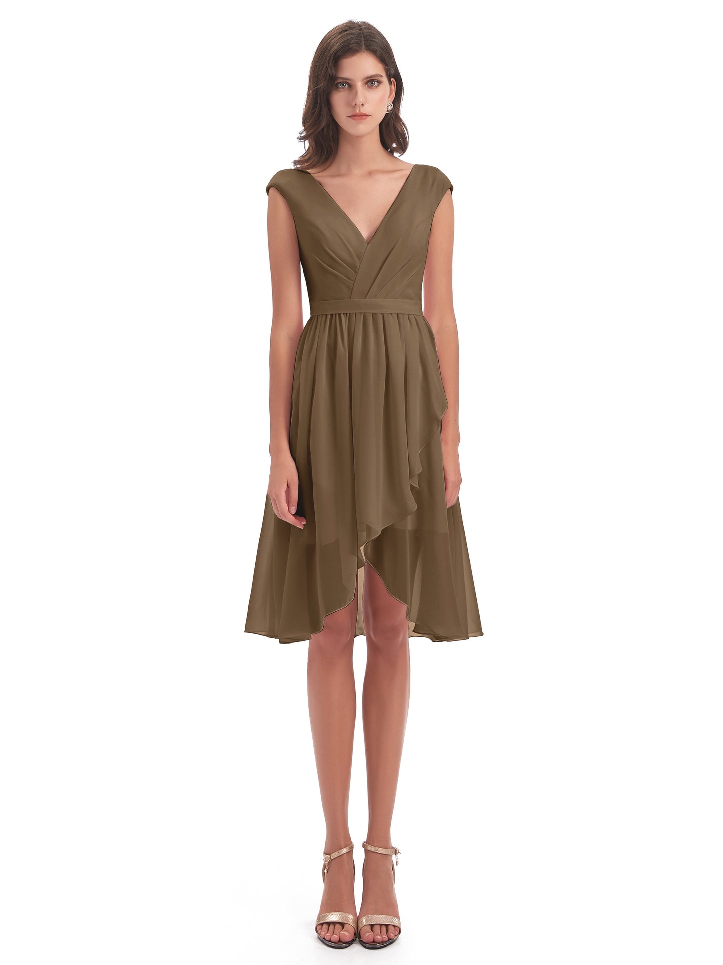 Renee Knee Length V-Neck Chiffon Bridesmaid Dresses