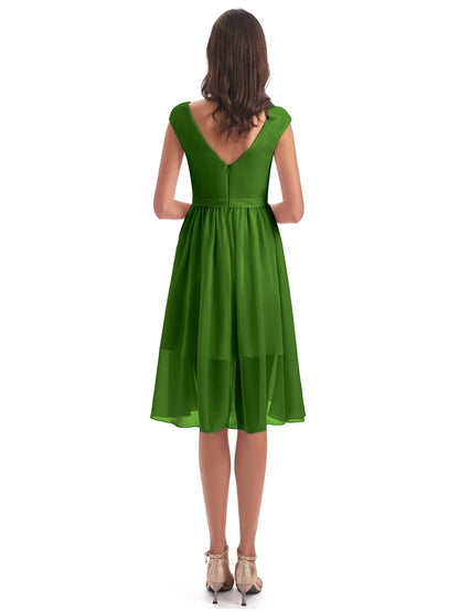 Renee Knee Length V-Neck Chiffon Bridesmaid Dresses