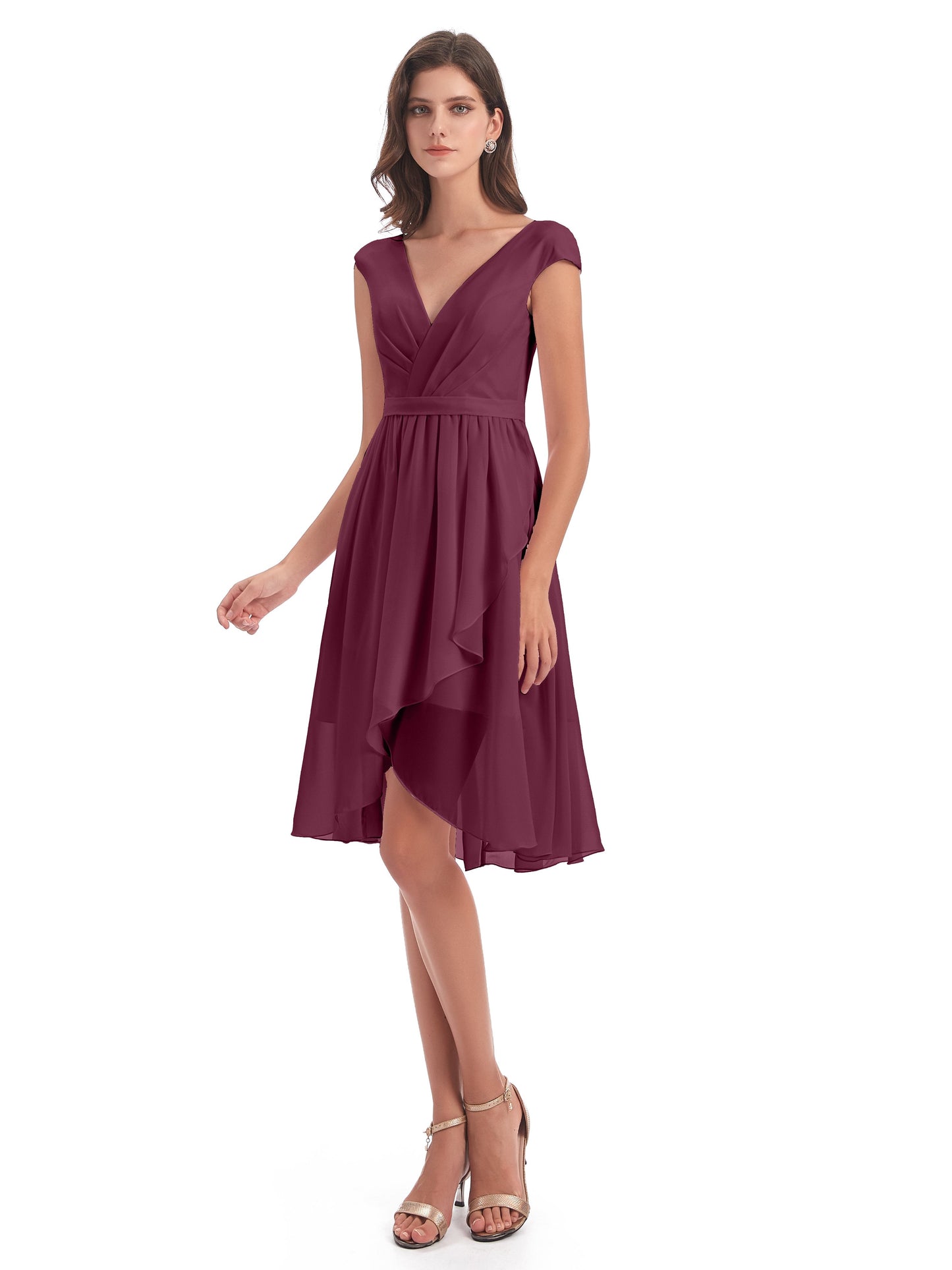 Renee Knee Length V-Neck Chiffon Bridesmaid Dresses