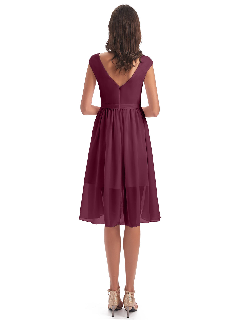 Renee Knee Length V-Neck Chiffon Bridesmaid Dresses