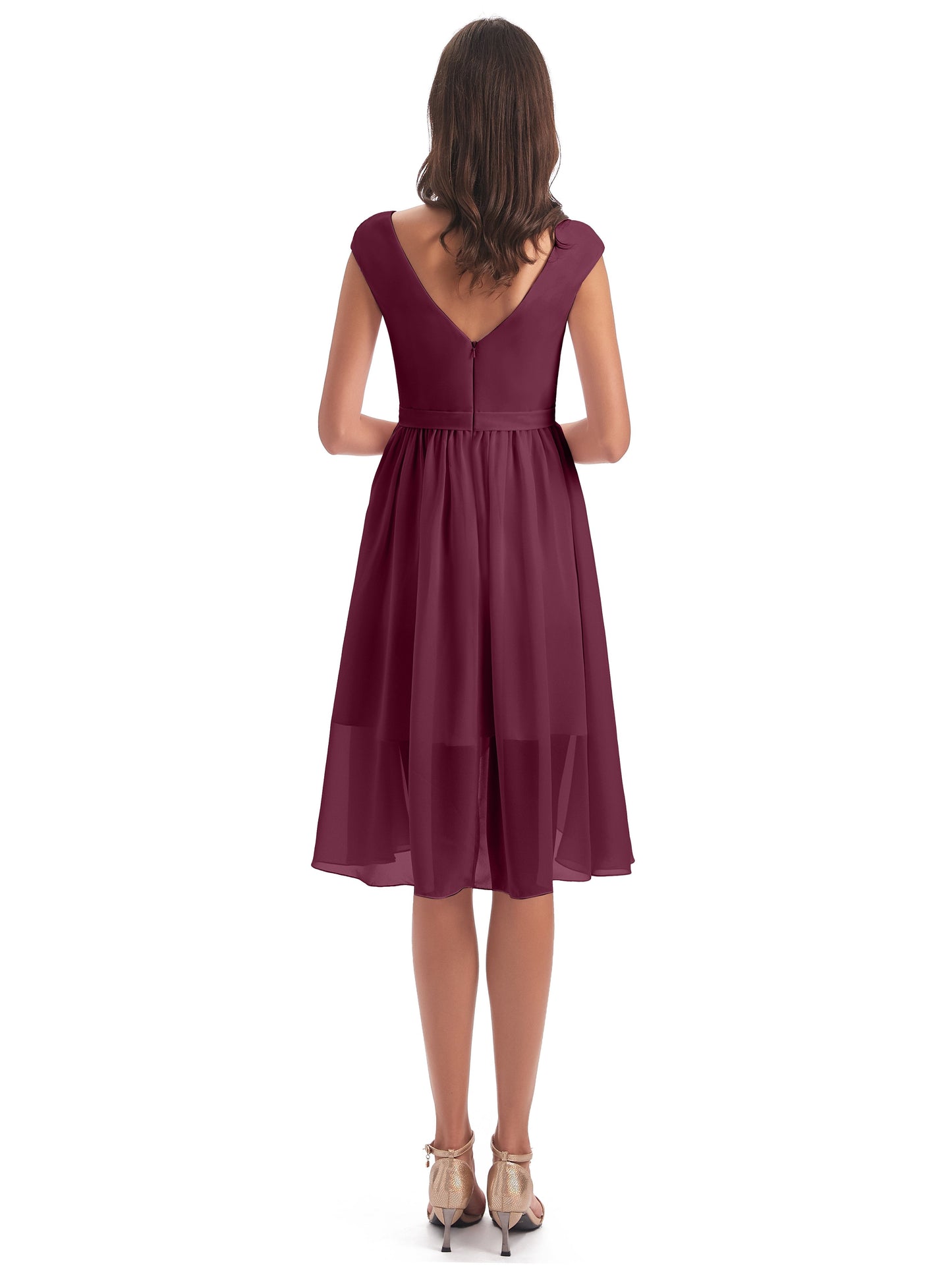 Renee Knee Length V-Neck Chiffon Bridesmaid Dresses