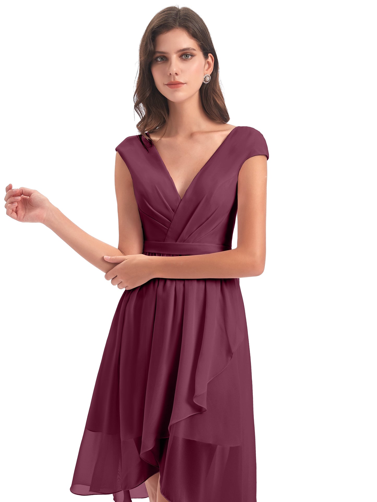 Renee Knee Length V-Neck Chiffon Bridesmaid Dresses