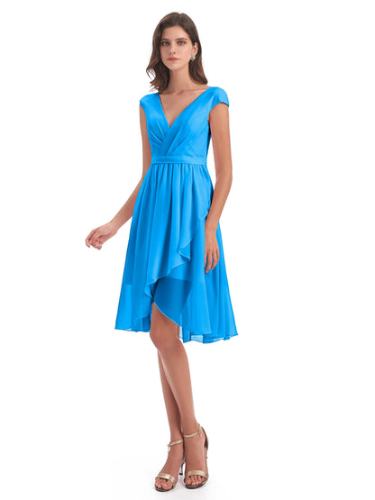 Renee Knee Length V-Neck Chiffon Bridesmaid Dresses