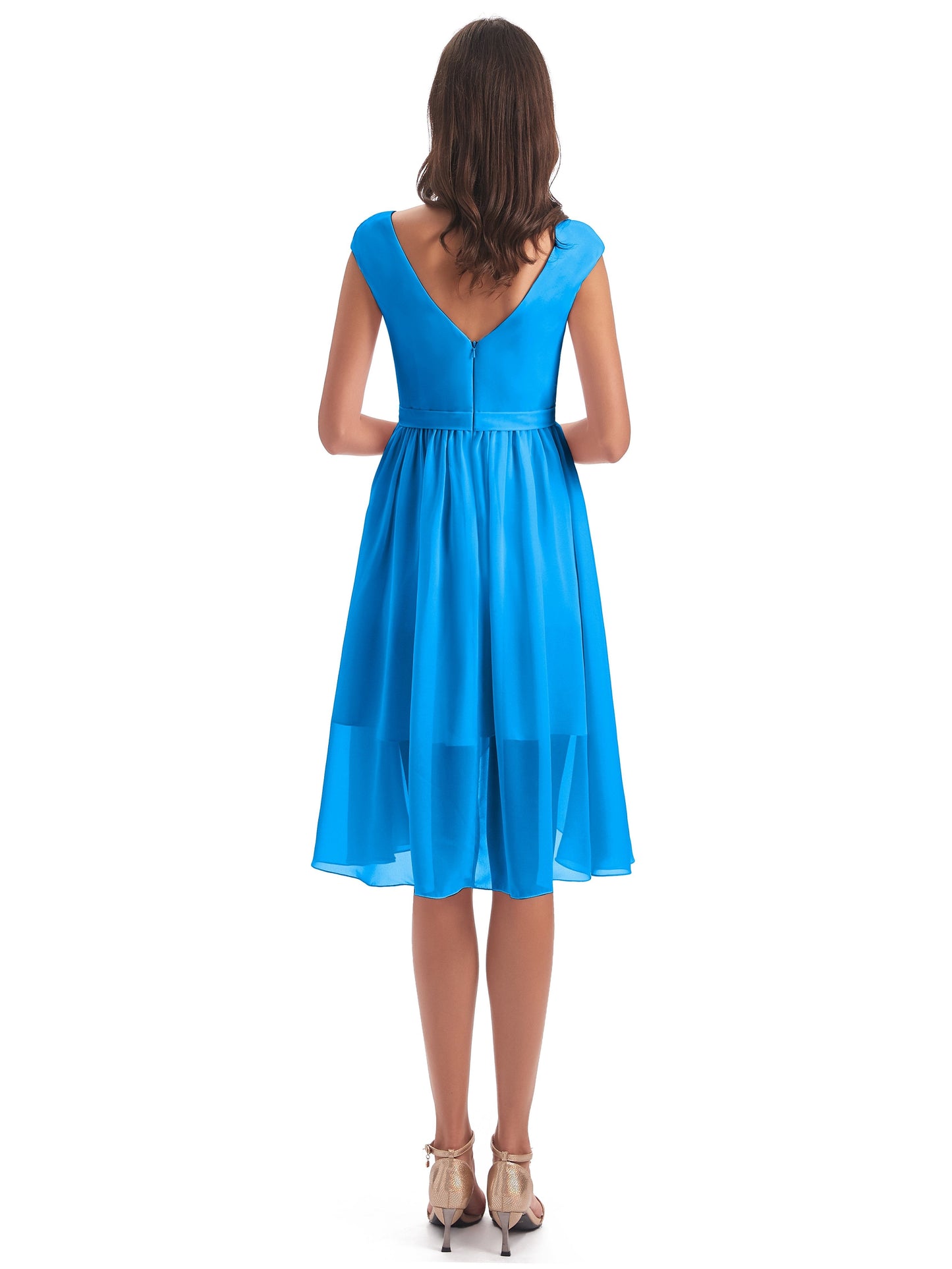 Renee Knee Length V-Neck Chiffon Bridesmaid Dresses