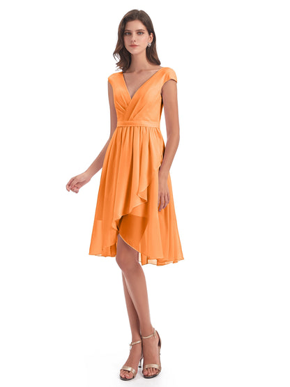 Renee Knee Length V-Neck Chiffon Bridesmaid Dresses