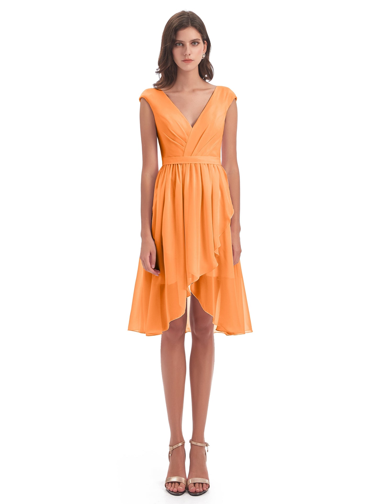 Renee Knee Length V-Neck Chiffon Bridesmaid Dresses